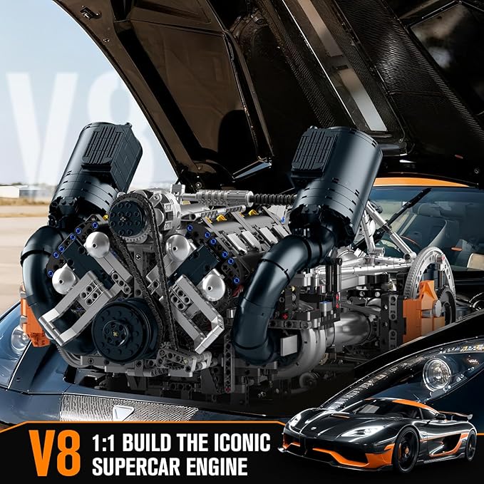 Mould King 10248 V8 Engine Model That Works Build Your Own Cars Combustion Battery/Motor Blocks Sets for Adults 14+ STEM Toy Gift for Display Collection(3192 Pcs)