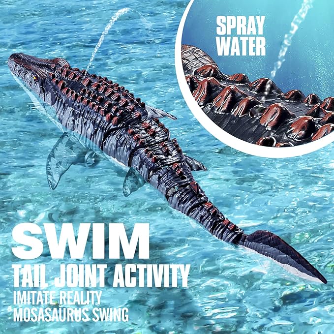 Remote Control Swimming Mosasaurus Toy 2.4GHz Waterproof Design 24-Inch Dinosaur Water Toy with Spray Function