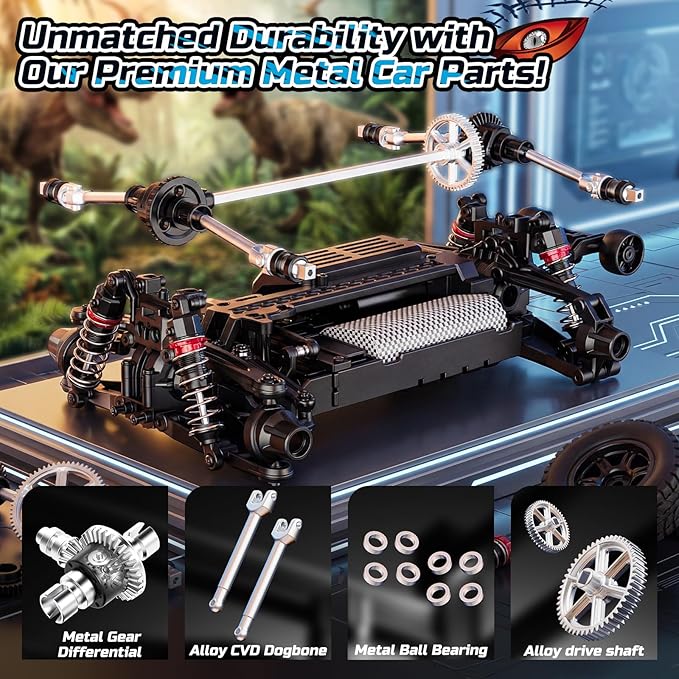 DEERC 9308E 1:16 Fast RC Cars for Boys Age 8-12 RC Monster Truck 40 KPHAll Terrain 4WD High Speed Dinosaur Truck 2 Car Shell2.4Ghz Off-Road Remote Control Cars with 2 Batteries Toy Gift for Kids