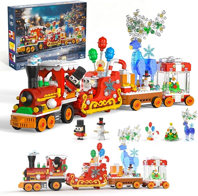Christmas Train Building Block Set-1461PCS Surprise Christmas Countdown Toys with LED Light Collectible Holiday Block Sets Thanksgiving Xmas Gifts Home Decor for Boys Girls and Adults