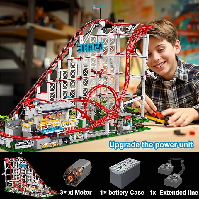 Roller-Coaster Building Set Motorized Electric Train Track City Amusement Park Model Toy for Boy Girl Ages 6 7 8 9+ Birthday Gifts for Adult Kid Teen Theme Construction Collection 3646pcs