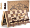ASNEY Upgraded Magnetic Chess Set 15 Tournament Staunton Wooden Chess Board Game Set with Magnets Crafted Chesspiece ans Storage Slots for Kids Adult Includes Extra Queens
