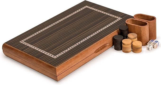 Yellow Mountain Imports Wooden Inlaid Backgammon Set Dorne - with Wooden Playing Pieces and Accessories 13-inch Board