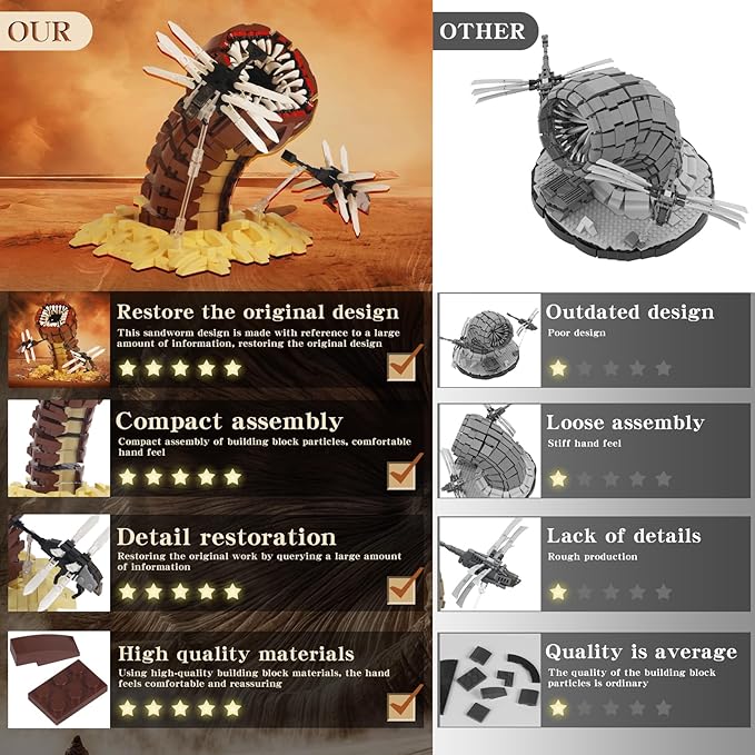 932PCS Sandworm Monster Construction Building Set with Ornithopter Toy(Compatible with Lego)Unique Collectible Architecture Playset for 14+ Kids Amazing Movie Scene Recreation Fun Present