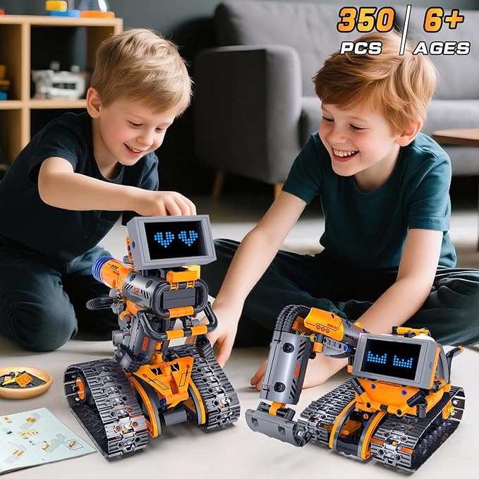 HOGOKIDS Robot Toys with LED Eyes &amp 18 Expression Building Sets 5-in-1 App &amp Remote Control Rechargeable Robotics Kit for Kids RC Programmable Projects Educational Gift for Boys Girls 8-14 Y