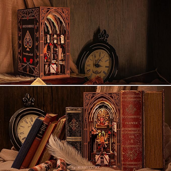 Book Nook Kit - DIY Miniature Dollhouse Kit for Adults and Teens Tiny House Booknook Bookshelf Decor 3D Wooden Puzzle Gifts for Family Friends (Alice Evidence)