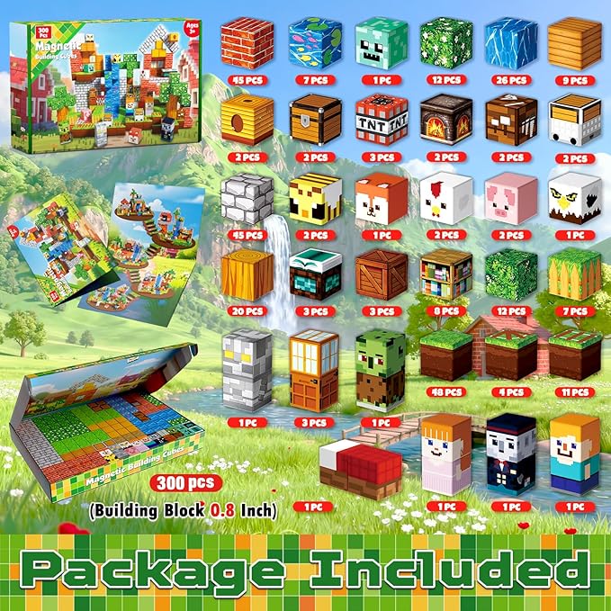 300 PCS Magnetic Blocks - Magnetic Building Blocks Stacking Magnets for Kids Sensory Toy for STEM Montessori Sensory Toys for Kids 3+ Boys and Girls Easter Christmas Birthday Gifts
