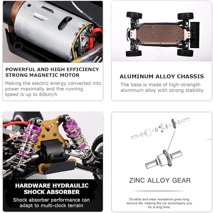 GoolRC WLtoys 124019 RC Car 1/12 Scale 2.4GHz 4WD 60km/h High Speed Racing Buggy Drift Car RTR Aluminum Alloy Chassis Zinc Alloy Gear 1 Battery