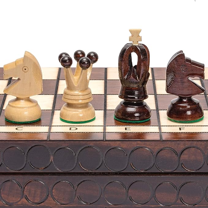 Husaria European International Chess Wooden Game Set King's Classic - 18-Inch Large Size Chess Set - Folding Board with Felt Bottom Chessmen