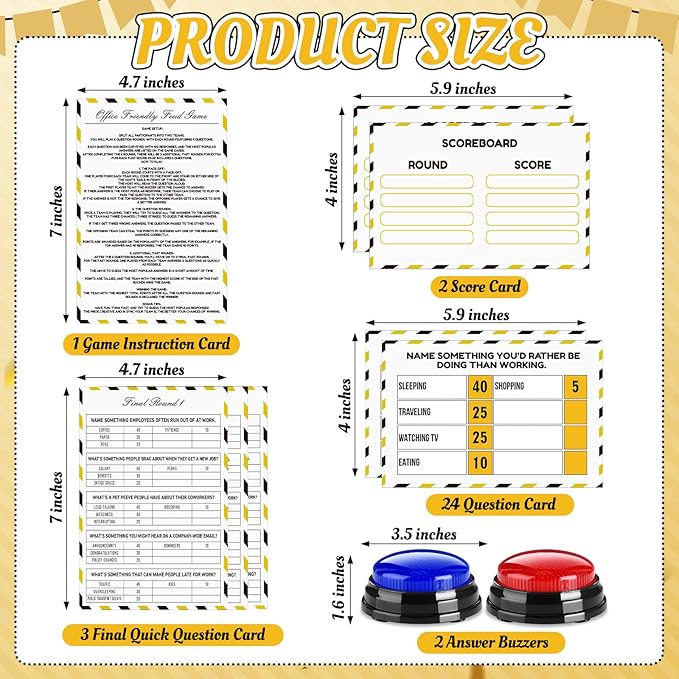 Office Party Friendly Feud Game with 2 Answer Buzzers Team Building Feud Cards for Family Game Night Fun Trivia Quiz for Work Staff Coworkers Groups