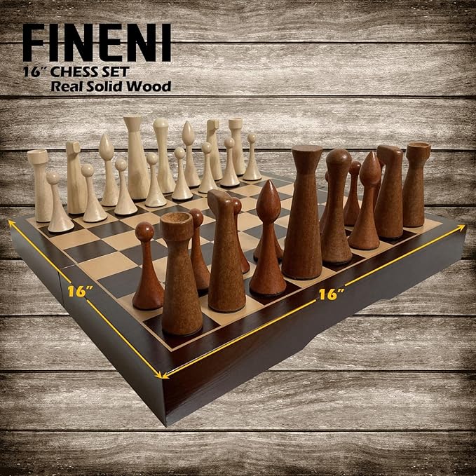 Luxurious 16 inch Real Original Colored Solid Wooden Chess Set. Durable Handmade Chess Board Game Sets with Storage Slots for 4.2” Weighted Beautiful &amp Elegant Designed Wooden 34 Pieces (C16L)