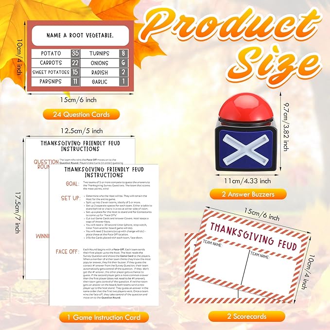 Syhood Thanksgiving Friendly Feud Card Game with 2 Answer Buzzers Friendsgiving Trivia Quiz Game for Family Party Night Activities for Adults Office Large Group and Team Building