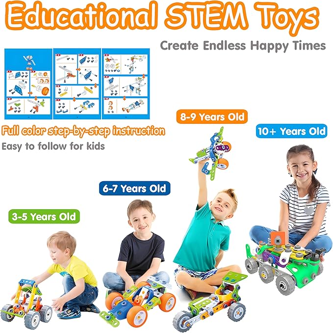 MOONTOY 11 in 1 STEM Kits Building Toys for Kids Ages 4-8 5-7 Stem Toys for 4 5 6 7 8 Year Old Boy Birthday Gift Educational Construction Set for Boys 4-6 6-8 5-8 Creative Learning Engineering Game