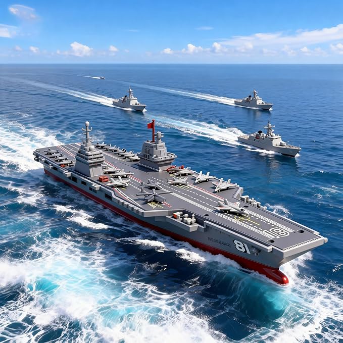 40CM S19 Hobby RC Boat for 14y+ Beginners Remote Controlled Warship Aircraft Carrier 4WD 2.4G Battleship 10km/h On Water Lakes Pools