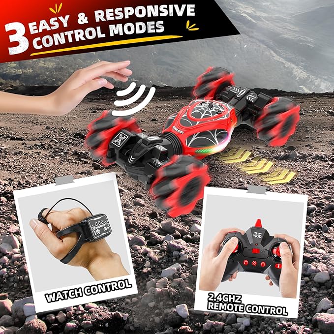 Spider RC Cars Toys with Body Tires Lights 2.4GHz Gesture Hand Control Car One-Button Deformation Fast 360°Rotation Toys Birthday Gifts for 7 8 9 10 Year Old Boys Age 6-12