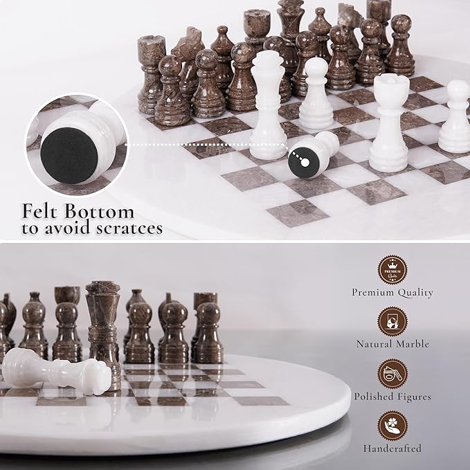 Marble Chess Set for Adults with Complementary Storage Box 15 White &amp Oceanic Handmade Chess Board Game Luxury Board Games for Adults with Extra Queens