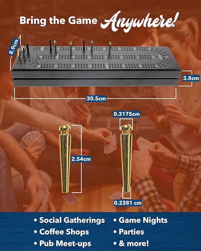 WE Games Wooden Cribbage Board Game Set with Storage Black Stained Continuous 3 Track Card Game for 2-3 Players