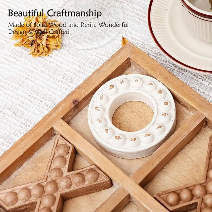 NIKKY HOME Tic Tac Toe Game Coffee Table Decor 10.6 Inch Rustic Wooden Board Wood &amp White