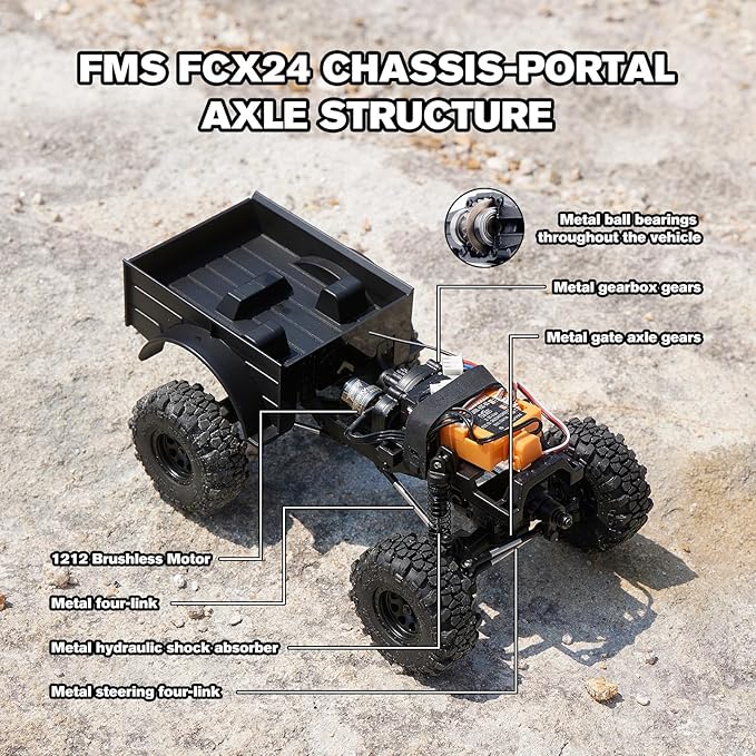 EAZYRC FMS FCX24 Power Wagon 1/24 RC Crawler Brushless 4x4 RTR Rock Crawler with Metal Suspension 2-Speed Transmission PC Hard Body – RC Car for Adults and Gift