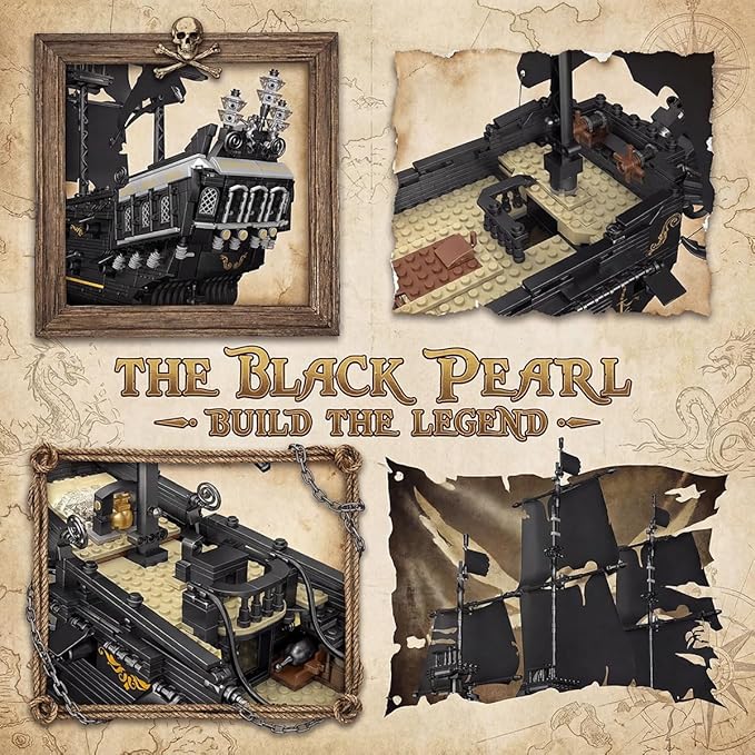 Black Pearl Pirate Ship Model Kit Large Boats Building Set Length 76.3cm with Sailboat Design for Adults Interesting for Enthusiasts 2868pcs