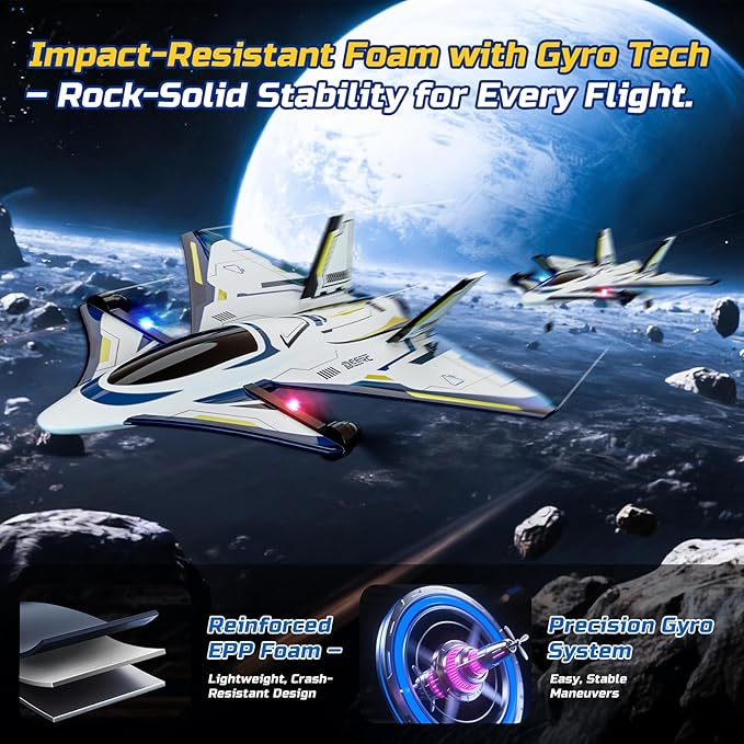 DEERC 4CH Brushless RC PlaneSci-Fi Remote Control Jet Hobby Airplane with LED Lights RTF Aerobatic Aircraft Toys2.4GHz 6-axis Gyro Stabilizer EPP Glider Aircraft Plane for Adults Beginners Advanced
