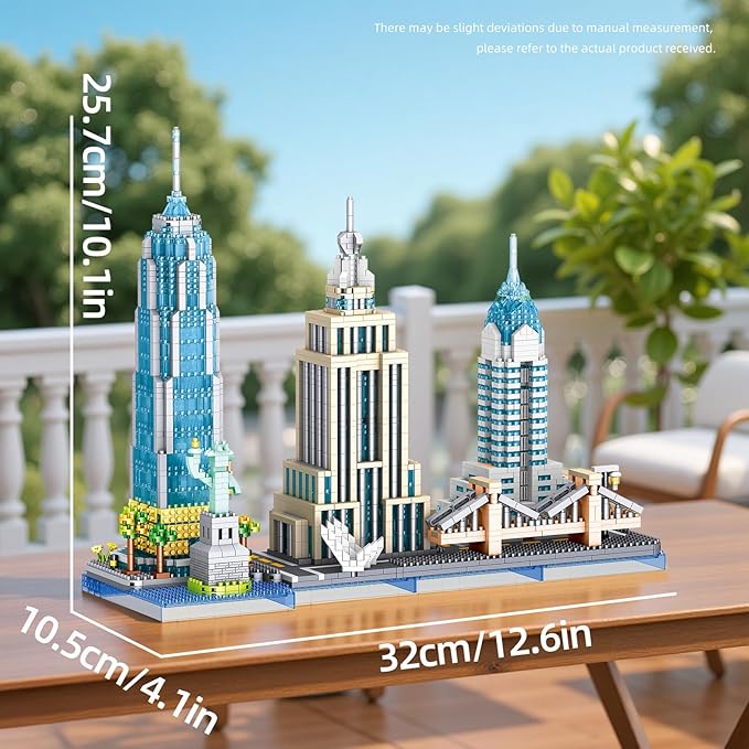 New York Skyline Micro Mini Blocks Building Set The Statue of LibertyEmpire State Architecture Building Brooklyn Bridge Gift for Kids and Adults (3262 Pieces)