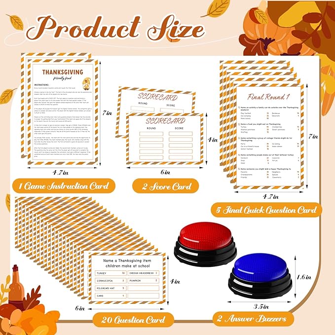 Thanksgiving Day Friendly Feud Game with 2 Answer Buzzers Fall Holiday Feud Cards Family Game Night Fun Trivia Quiz for Friendsgiving Party Office Adults Class Groups Team Building