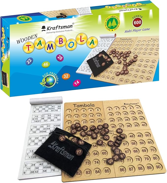 MilesMagic Portable Wooden Bingo Board Game | Housie Tambola Mind Game | Fun and Entertainment Number Calling Party Games with 600 Different Tickets (Amazon Exclusive)