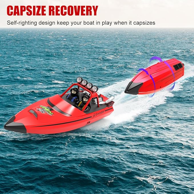 RC Boat for Kids Adults 2.4GHz Remote Control Boats with LED Light for Pool Lakes Water 20MPH Fast Speed Racing Jet Boat Boat Toy for Boys Girls 2 Rechargeable Batteries 40+ Mins Red