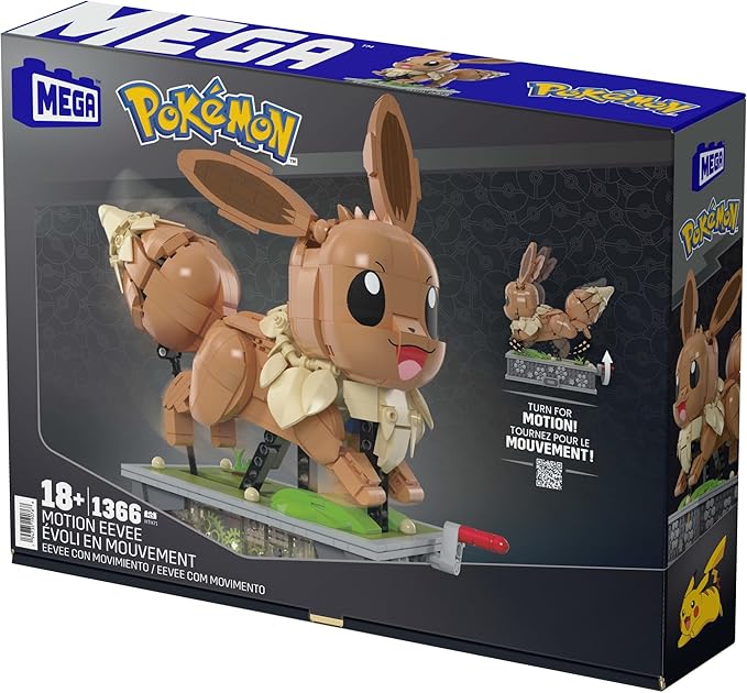 MEGA Pokémon Action Figure Building Set Motion Eevee with 1366 Pieces Turn Crank for Running Movement Build &amp Display Toy for Collectors