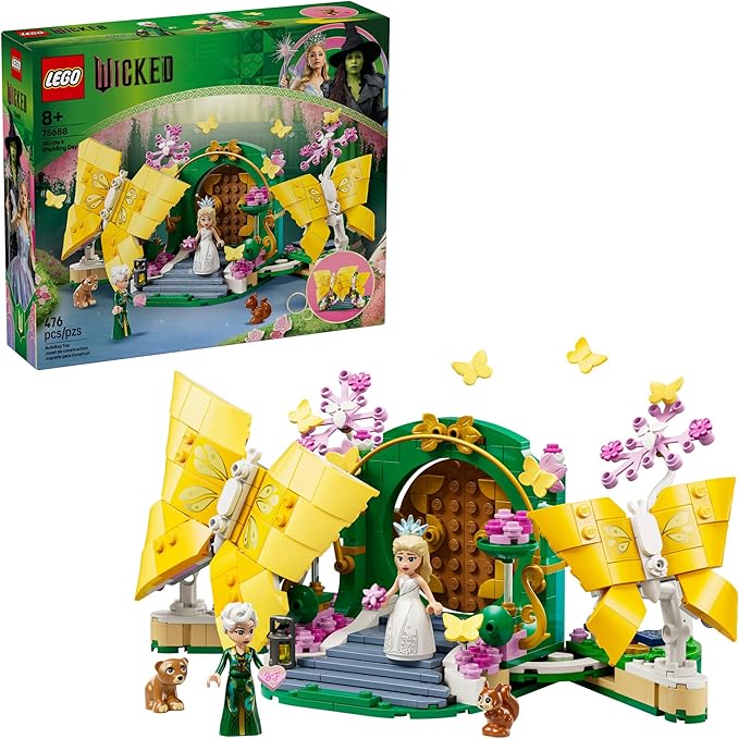 LEGO Wicked Glinda's Wedding Day Building Toy - Pretend Playset with 2 Minidolls 2 Animal Toy Figures &amp 2 Poseable Butterflies - Building Blocks for Kids Ages 8+ - Gift for Girls &amp Boys - 7