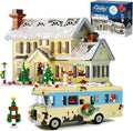 Snow Village&amp RV Building Set with LED Lights2 in 1 Christmas Vacation Holiday House and Christmas Holiday Snow Village RV Gift(1726PCS)
