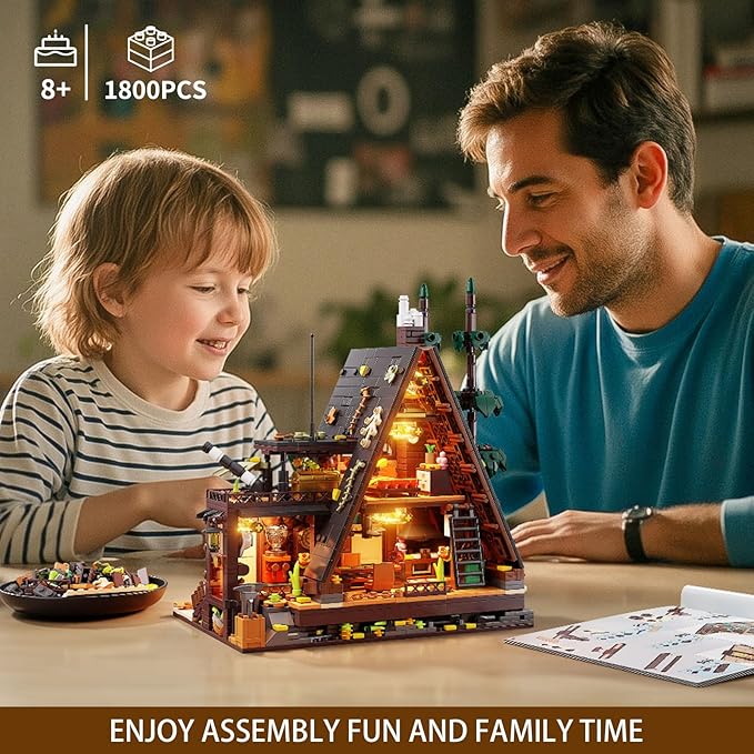 Wood Cabin Building Blocks Set with LED Lights1800 PCS Wooden Forest House Building ToysSTEM Treehouse Construction ModelBirthday Gift for Adults Teens Boys Girls Age 8-12