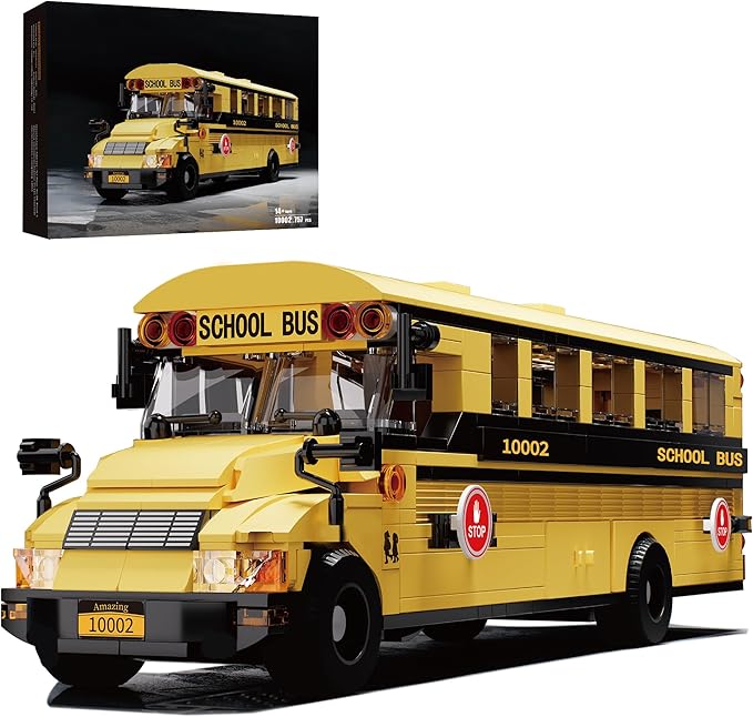 School Bus Building Block Set STEM Educational Construction Vehicle Model Compatible with Lego Yellow School Transport Bus Brick Kits Gift for Adults Teens 14+ 788 PCS