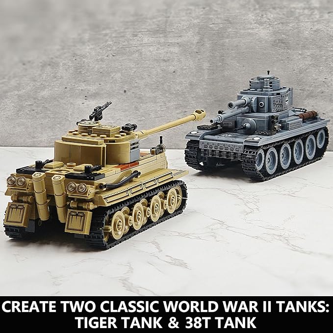 2 Piece Set of Building Block Toys 38T &amp Tiger Tank Building Sets(1000+ pcs)