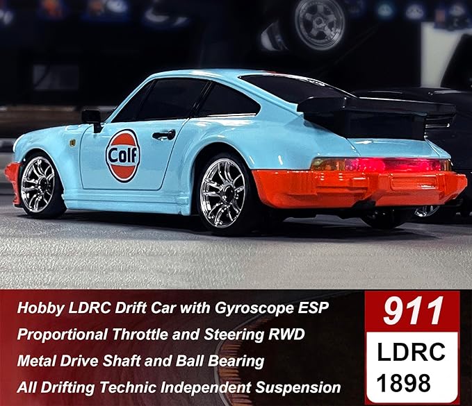 LDRC Drift Car with Gyro 1/18 RC Drift Car RWD Race Hobby RC Cars for Adult with Gyroscope Proportional Throttle Steering Metal Drive Shaft Independent Suspension Alloy Shell LD1898