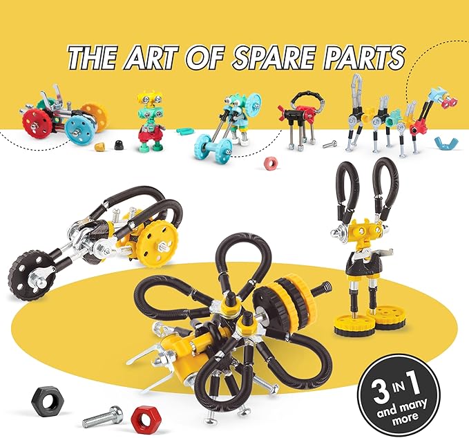 The Off Bits Erector Set: Animal Mini STEM Toys for Kids 6+ Toy Building Sets with Nuts &amp Bolts STEM Building Toys Gifts for Boys and Girls (Yellow Bee)