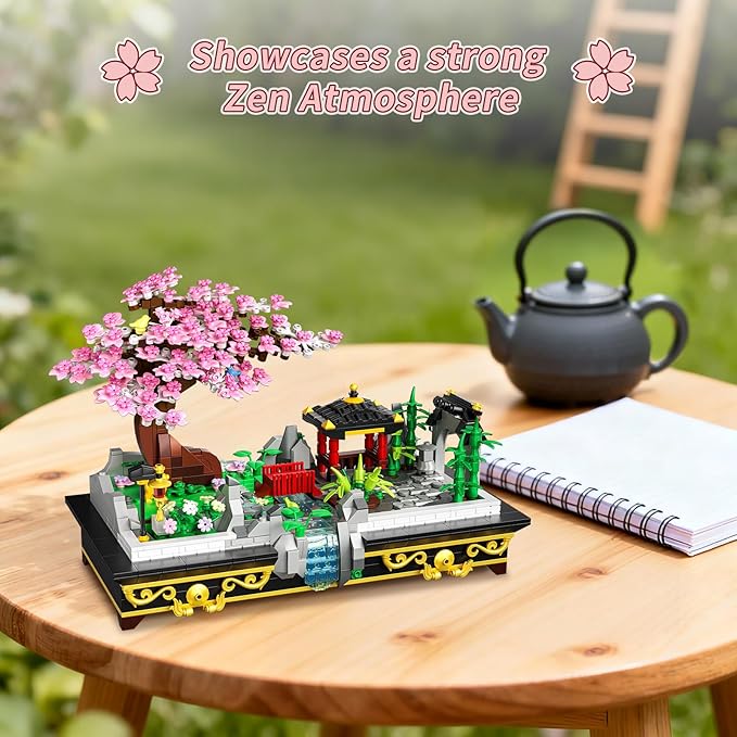 Cherry Blossom Tree Building Set Japanese Sakura Bonsai Block Flowers House Mini Bricks Building Kit Home Office Decoration Creative Toys Gift for Adults Teens Children Kids 8+ 1008 pcs