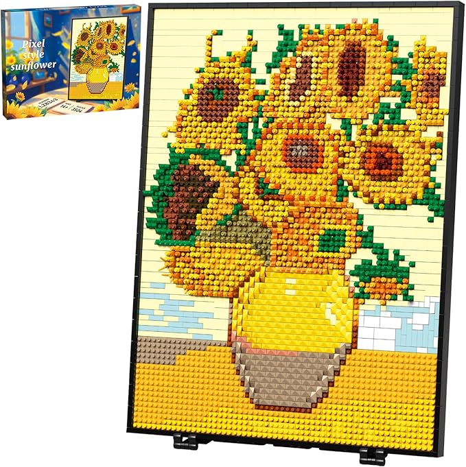 HJPLPXH Pixel Sunflower Painting Frame Art Crafts for Home Office Decor Micro Mini Building Block Art Model Ideals Gifts for Boys Girls Adults (3504PCS)