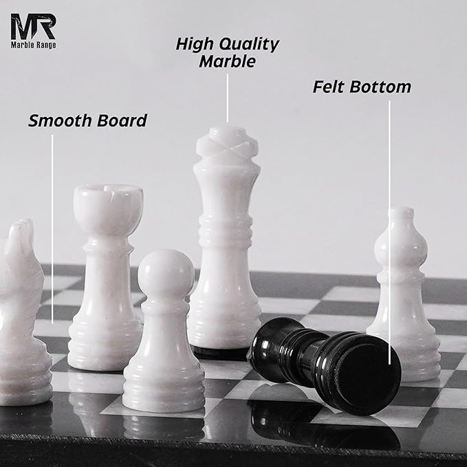Marble Chess Set for Adults 10 Handmade Black &amp White Board Game with 32 Chess Pieces 2 Extra Queens &amp Storage Box Luxury Travel Game Elegant for Home Decor