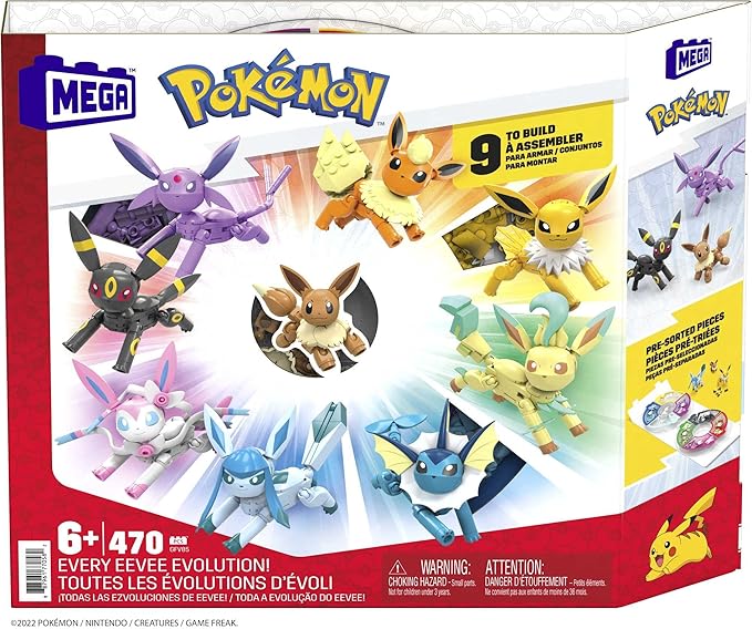 MEGA Pokémon Building Toys Set Every Eevee Evolution with 470 Pieces 9 Poseable Characters for Kids
