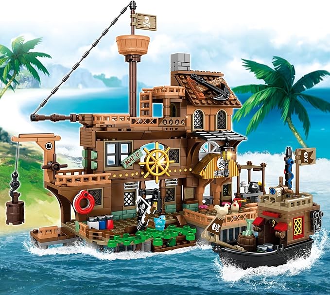 RiceBlock Pirate Ship Building Toys Pirate Wharf Themed City Store Building Bricks Sets for Boys Age 8-12 573 Pieces