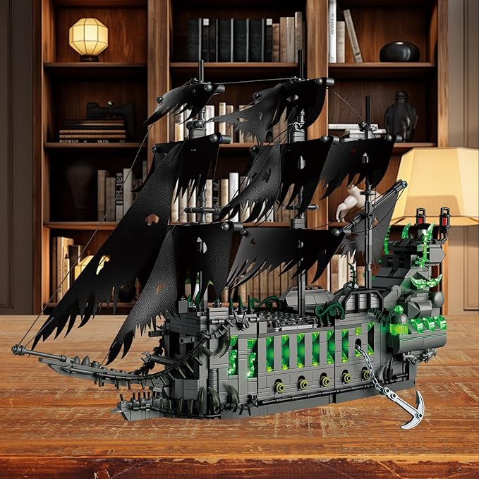 1573 Pcs Pirate Ship Building Set with LED LightSTEM Ghost Ship Flying Dutchman Building ToyModel Boat Mini Brick Kit Home Office DecorHalloween Easter Gift for Adults Boys Kids Ages 14+