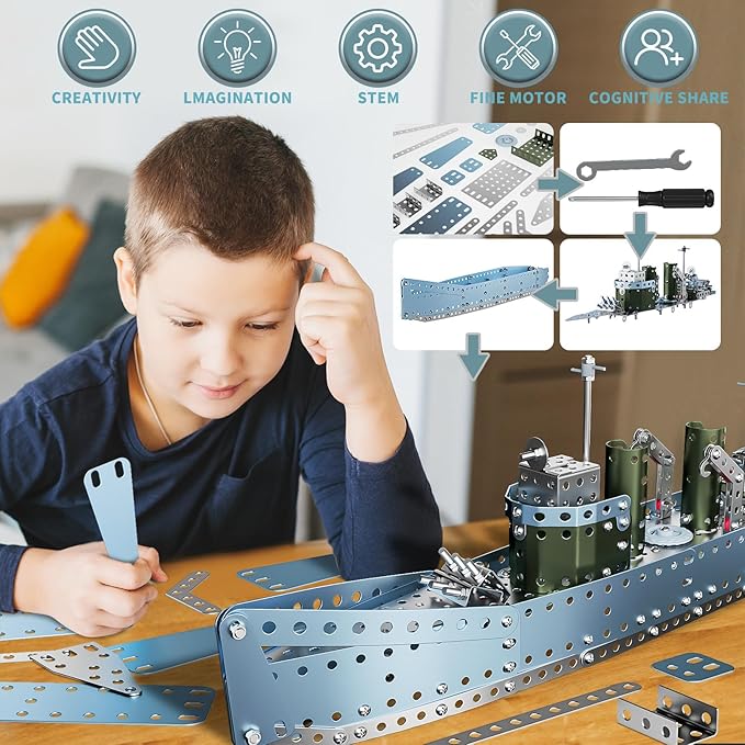 Lucky Doug Stem Building Projects Model Cruiser Ocean Ship Set 504 Pieces Stem Project Building Toys for Kids Ages 8-12 Assembly Science Kit Toys Gifts for Boys Kids Girls 8 9 10 11 12-16 Years Old