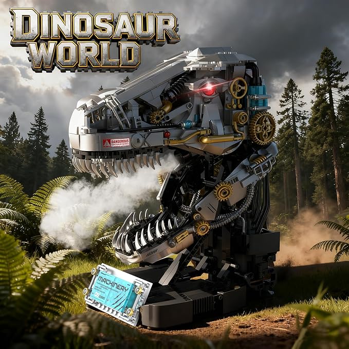 Mechanical Dinosaur Building Set 916PCS Dinosaur Skull Model Kit with Light Sound &amp Mist Dynamic T-Rex Head Building Block Set for Teens &amp Adults Gift for Collectors