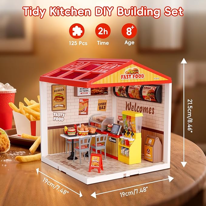 LED Building Blocks for Adults 1:24 DIY Miniature Dollhouse Kits with Roof &amp Dustproof Cover Tiny House Toy Building Sets for Kids Ages 8-12-15 Birthday Hobbies Gift for Men Women Boy Girl