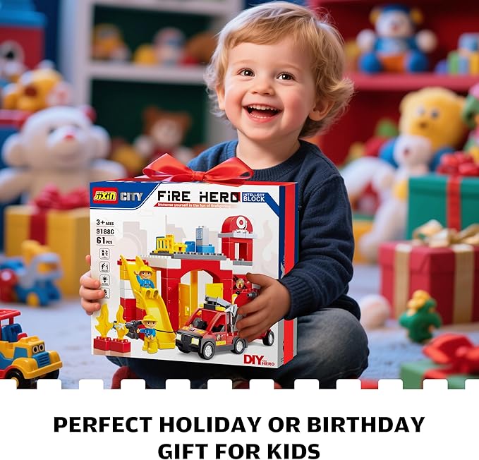 Fire Station Playset Fire Trucks for Toddlers 3-5 Classic Big Building Blocks Compatible with Lego Fire Station and DUPLOs for Age 3-5 Firefighter Gifts Firetruck Toys 3-5 Years Old