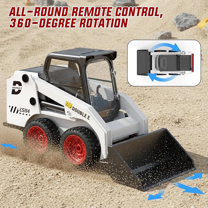 DOUBLE E RC Skid Steer Loader Toy for Kids1:14 Scale Remote Control Construction Truck with Lights Sound &amp Sounds 2.4GHz RC Truck Toy 360°RotationRC Front Loader Tractor Engineering Vehicles