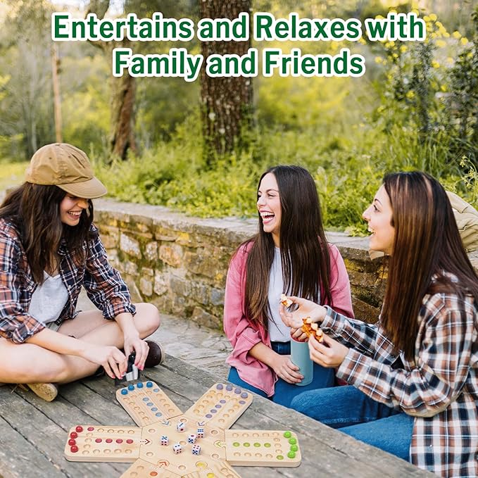 Original Marble Board Game Set Portable Wooden Tabletop Game with 30 Marbles and 7 Dice for Family Party Nights (2-6 Players)