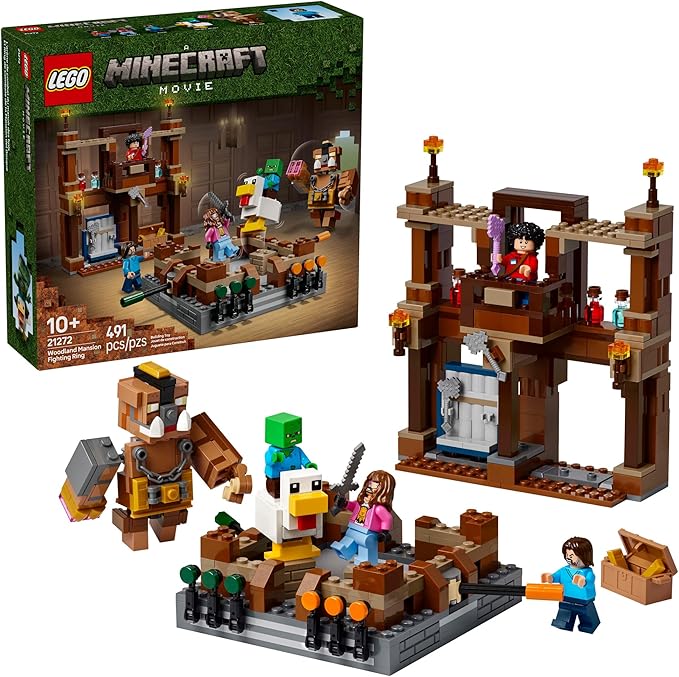 LEGO Minecraft Woodland Mansion Fighting Ring - Building Toy for Kids Age 10+ - Includes Steve Garrett &amp Henry Minecraft Figures Plus a Chicken Jockey &amp More - Birthday Gift Idea for Fans -